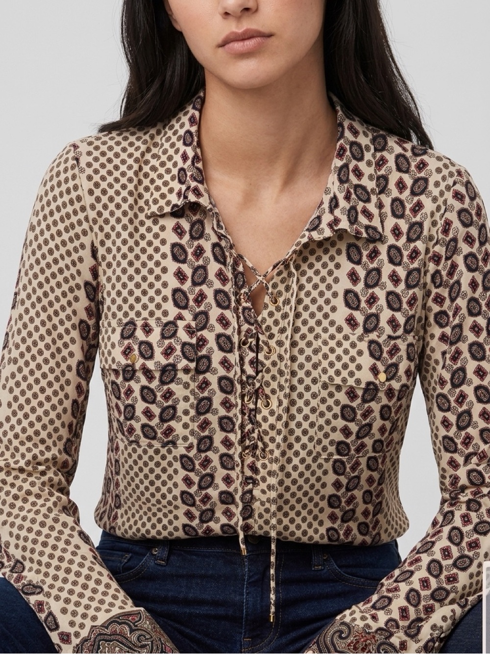 BCBGMaxAzria Beige Tie-Neck Blouse